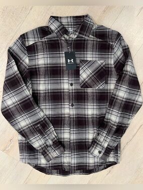 NWT Under Armour Men’s Black and Brown Plaid Button-Up Shirt